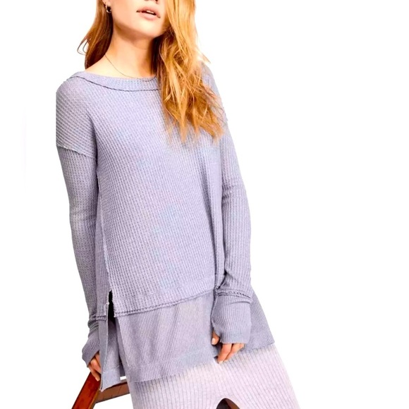Free People We The Free North Shore Thermal Oversized Tunic Top Grey Purple - Picture 1 of 9